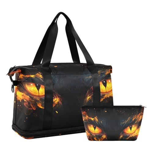 Angry Fire Dragon Eyes Gym Bag for Women Sport Travel Duffel Bag Shoulder Weekender Overnight Bags with Wet Pocket & Shoe Compartment