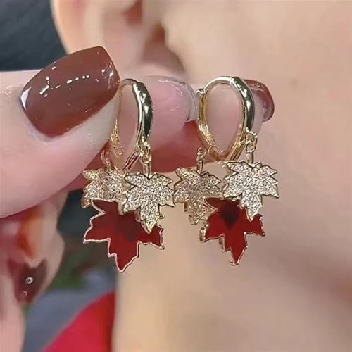 Maple Leaf Earrings for Women Autumn Thanksgiving Earrings Red Crystal Maple Leaf Dangle Earrings Thanksgiving Jewelry Gifts for Women3