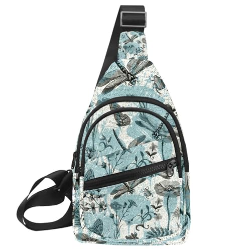 Sac à bandoulière femme avec sangle réglable pochette fleurie et imprimé libellule