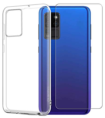 for Oukitel C21 Case with Tempered Glass Screen Protector Crystal Soft Clear Shockproof TPU Bumper Transparent Silicone Protective Phone case Cover for Oukitel C21 (6.4")