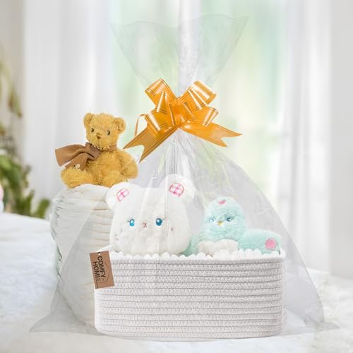 Image of COMFY-HOMI 13 inch x 8.5 inch x 5.1 inch Storage Baskets for Organizing | Cotton Rope Woven Basket | Toy Storage Bin Box | Basket for Shelves, Closet Organizer Bin, Decorative Closet Shelf, 3 Pack