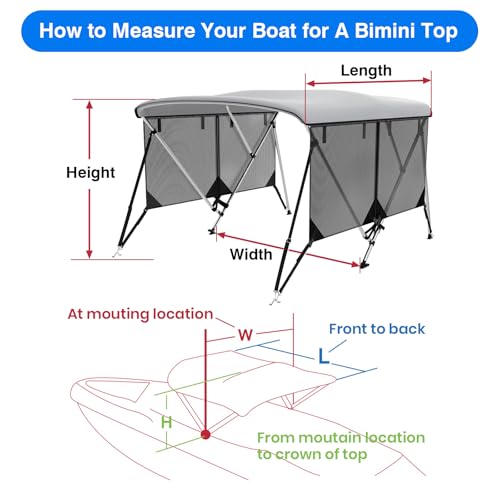 Image of Bimini Top for Boats Boat Canopy with Mesh Sidewalls (Grey,3 Bow 67 inch-72 inch W)