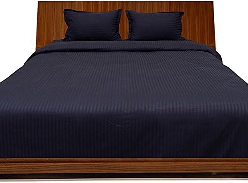 LaxLinen 300-Thread Count Super Quality 100% Egyptian Cotton 1PC Flat Sheet (Top Sheet), Full Sofa/Full Size/Double Bed Size, Navy Blue Stripe 300TC 100% Cotton