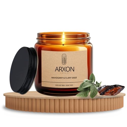Image of Arxon Aromatherapy Soy Wax Scented Candle | Sleep /Destress - Focus /Meditate - Relax /Calm - Refresh /Rejuvenate | 100g Each, 30Hrs Burn Time | Corporate Gifting Mahogany & Clary