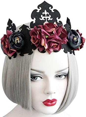 Couronne Fleur Gothique Noir Halloween - Diadème Fleuri Femme/fille, Serre-tête Cosplay Pour Fête, Mariage, Noël