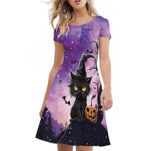 Image of Forchrinse Summer Dresses for Women Crew Neck Short Sleeve Midi Dress Casual Beach Vacation Sundress