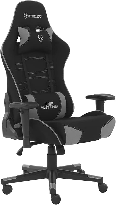 OCELOT GAMING Silla Gamer Ocelot Gaming OST-Black Mist. Base hidraulica, Descansa Brazos Ajustables, Inclinación de hasta 155°. Soporta hasta 150Kg. Recubrimiento de Tela. Color Negro y Gris