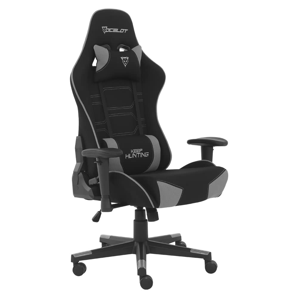 Imagen del producto: Silla Gamer Ocelot Gaming OST-Black Mist. Base hidraulica, Descansa Brazos Ajustables, Inclinación de hasta 155°. Soporta hasta 150Kg. Recubrimiento de Tela. Color Negro y Gris