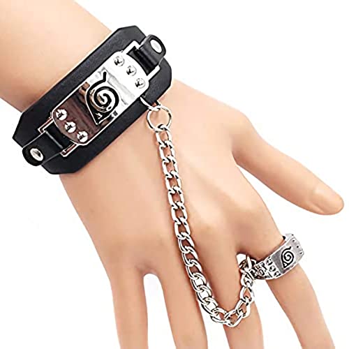 Swwlkj Narutoo Shippuuden Anime Pu Leather Bracelet Ring, Ninja Jewelry Wristband Charms Punk #TOP1