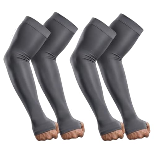 Image of PULGOS Grey Arm Sleeves for Men & Women (Pack of 2) | UV Sun Protection Cooling Sleeves | Breathable Sports Arm Sleeves for Cycling, Running, Driving & Outdoor Use