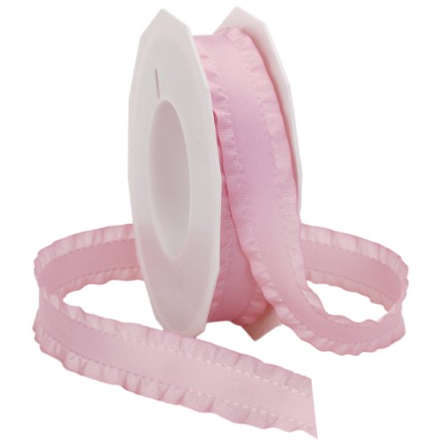 Morex Ribbon Double Ruffle Ribbons for Wedding Bridal Shower Décor, Gift Wrapping, Birthday, Sewing and Crafts, 7/8-Inch by 16.5-Yard, Pink