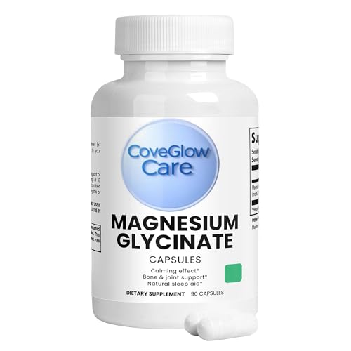 CoveGlow Magnesium Glycinate 275mg - 90 High Potency Chelated Magnesium Capsules for Relaxation, Stress Support & Normal Blood Pressure