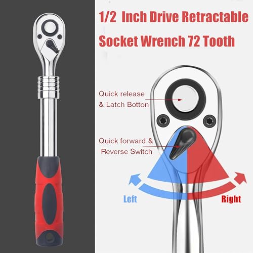Llave de trinquete extensible de 1/2 pulgada para aflojar tornillos difíciles sin espacio 6