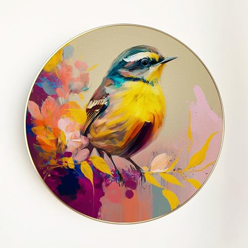 Image of PAINTINGMANTRA Birds Sitting on Tree Round Large Wall Art Painting for Living Room Decoration, Circular Gold Metal Finish Stylish Large Wall Art Print for Wall Decor (22x22 Inches)