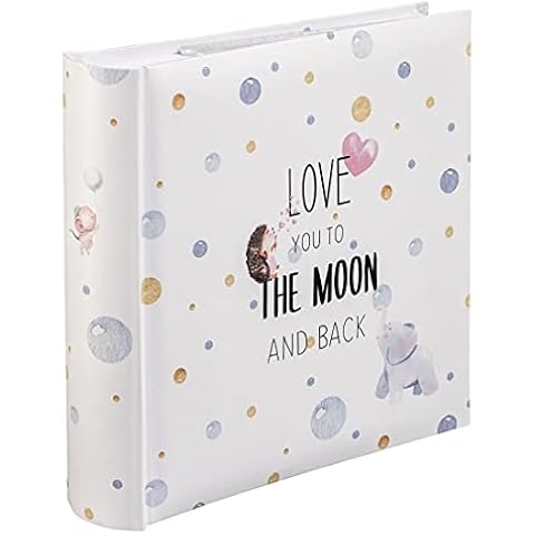 Hama Babyalbum "To The Moon" (Baby-Einsteckalbum für 200 Fotos im Format 10x15cm, Fotoalbum für Mädchen und Jungen, Kinder-Album zum Einstecken, Fotobuch mit Baby-Motiv) weiß/pastell Cover