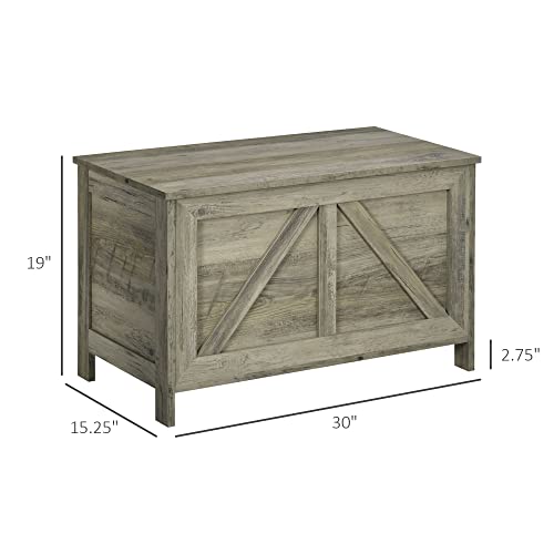 HOMCOM 30" Farmhouse Storage Chest, Lift Top Box Organizer with Safety Hinge to Open Up 150° for Bedroom, Entryway, Living Room, Gray
