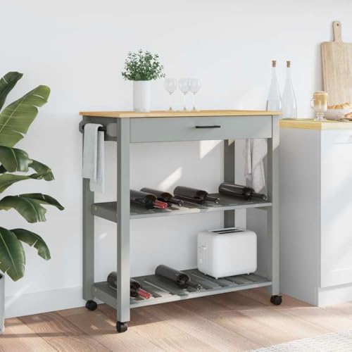 Carrito de cocina de madera maciza Mangloder Monza con 3 estantes y cajón 3