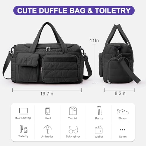 Image of Small Gym Bag for Women, Travel Duffle Bag Carry On Weekender Bag with Shoe Compartment, New#Black, 11 inch x 19.6 inch x 8.2 inch, Stylish Gym Bag