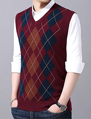 HaoMay Men's Slim Fit V Neck Rhomb Cashmere Knitted Pullover Vests Sweater2