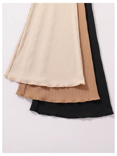 WDIRARA Girl's 3 Pack Elastic Waist Flare Pants Ribbed Bell Bottoms Pants Lettuce Trim Trousers4