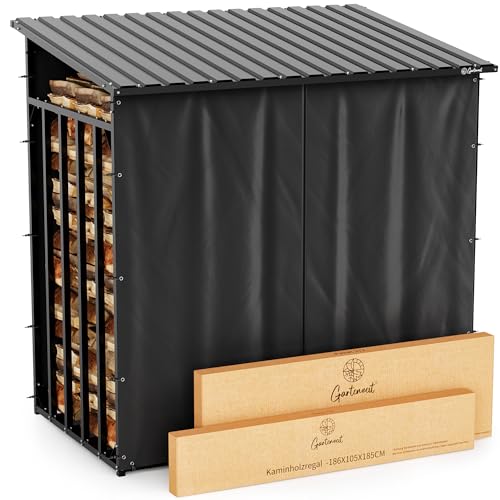 Gartenzeit® Étagère en bois de cheminée extérieure XXXL 186 x 105 x 185 cm - 3,45 m³, 5,25 SRM, cadre 30 x 30 mm, toit galvanisé, 105 cm de profondeur