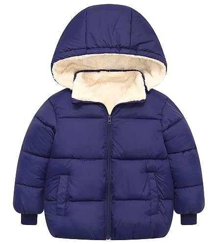 Happy Cherry Kids Winter Puffer Jackets with Detachable Hood Fleece Lined Down Coat Boys Girls Outdoor Snowsuit Outerwear
