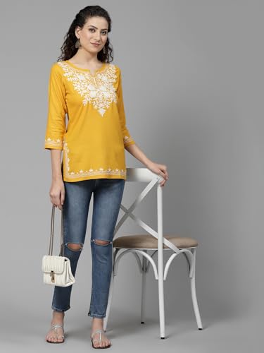 Image of QAZMI Short Kurti for Women| Rayon Cotton Embroiderd Kurta | Women's Tunic Tops