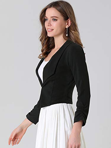 Allegra K Women's Notched Lapel Ruched Sleeve Jackets Business Cropped Blazer4