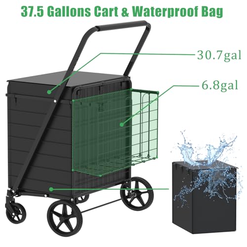 Robuster, faltbarer Einkaufswagen mit 360° drehbaren Rädern, wasserdichte Tasche, Jumbo-Allzweckwagen für Lebensmittel, Wäsche, hält bis zu 200 kg, 37,5 Gallonen – Bild 3