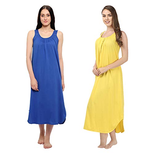 Image of BLAZON Women's Cotton Hosiery Solid Maxi Nighty Slip (Pack of 2) Available Sizes: S, M, L, XL, 2XL, 3XL, 4XL, 5XL