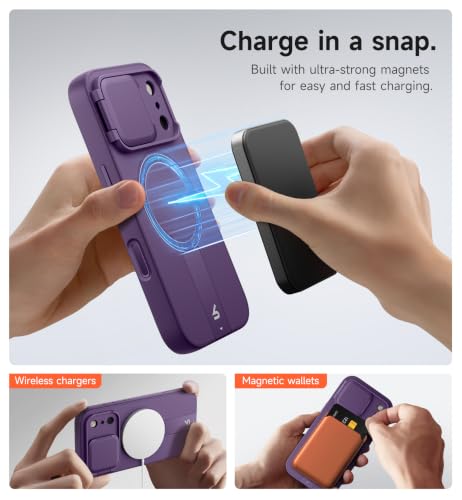 Image of SURITCH for iPhone 17 Pro Max Case with Camera Control Cover, Camera Cover and Adjustable Kickstand, Compatible with MagSafe, Shockproof Bumper Protective Cases 6.9 Inch, Dark Purple