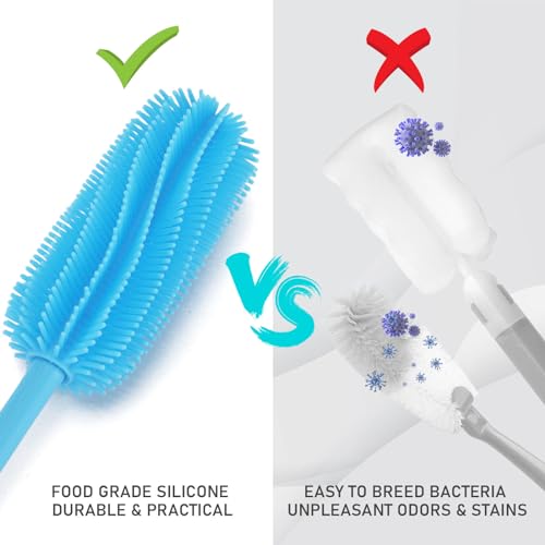 Image of 15.7 inch Silicone Bottle Brush, ddLUCK Water Bottle Cleaner Brush for Stanley, Hydroflasks, Glass, Thermos Sports Bottle, Vase and Glassware, Bottle Brush Cleaner for Small Narrow Neck Containers (Blue)
