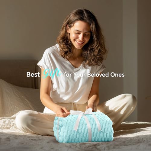 Image of BEDELITE Cloud Blue Twin Blanket for Couch, Soft Cozy Gift for Women, 60*80 | 3D Jacquard Decorative Fleece Blanket, Super Soft Plush Throws, Cute Birthday Gift for Women & Men, Suitable for All Seasons