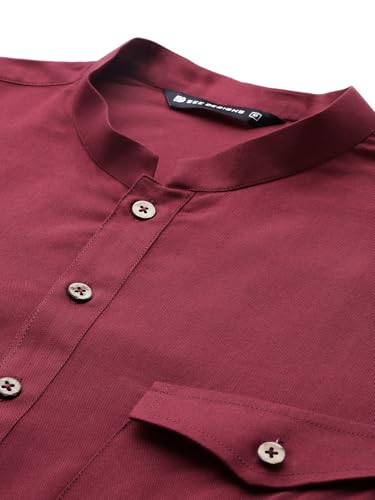 Image of See Designs Men's Long Sleeve Curved Hem Mandarin Collar Rayon Solid Pathani Sets