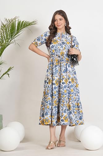 Image of Kuruti B Sheets Women's Cotton Floral Printed Regular Fit Anarkali Kurta for Women