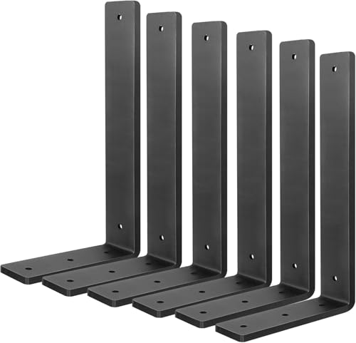 Floating Shelf Bracket 16 Inch 6 Pack Heavy Duty Shelf Brackets Black Wall Shelf Bracket for DIY Decorative with Mounting Hardware