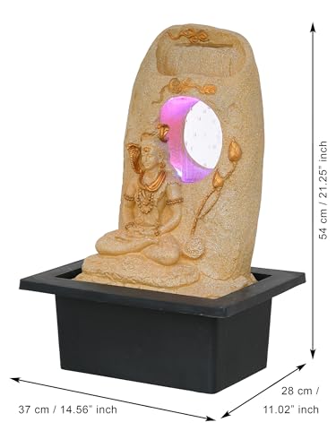 Image of CHRONIKLE Sand Polyresin Tabletop Lord Shiv Indoor Water Fountain for Home Decor with LED, Speed Control Pump (Size: 37 x 28 x 56 CM | Weight: 2900Gram)
