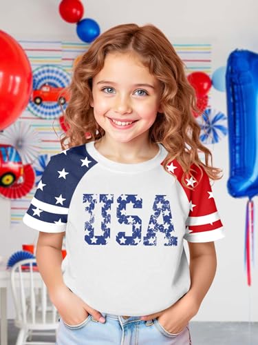Image of Ithalt Boys Girls USA Shirts Kids 4th of July Shirts American Flag Tshirt Patriotic Top Independence Day Outfit 5-13y