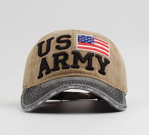 Image of Denim Us Army Flag Style Cotton Embroidered Adjustable Baseball Cap for Adult Men Women Unisex