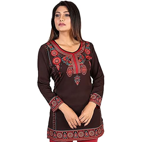 Maple Clothing Indian Tunics Kurti Tops Women's (Chocolate, XXL) Cover