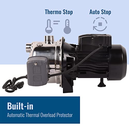Dawot Shallow/Deep Well Jet Pump 3/4Hp 18.5Gpm Jet Water Pump 131Ft 110V/60Hz Stainless Steel Jet Pump To Supply Fresh Well Water #TOP4