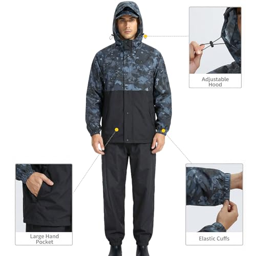 Image of LOOGU Men's Rain Suit - Rain Gear for Men Waterproof, Lightweight Rain Coat, Breathable Mens Rain Jackets Hood and Pants