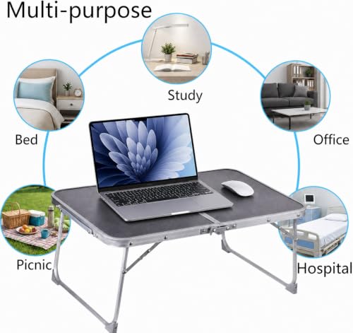 Image of Foldable Laptop Desk, Portable Bed Table with Hidden Storage, Gray