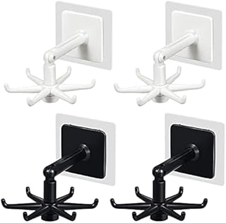 TSLBW 4 Pcs Utensil Holder Hook 360° Rotating Under Shelf Hooks Rotating Folding Hook Rotatable Hooks Holder Wall Mounted Kitchen Utensil Hanging Rack for Kitchen Utensils (White and Black)