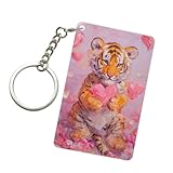 Woshuwo Llavero acrílico con diseño de tigre pequeño con un corazón rosa, llaveros de moda, cadenas acrílicas para coche, etiquetas para hombres y mujeres