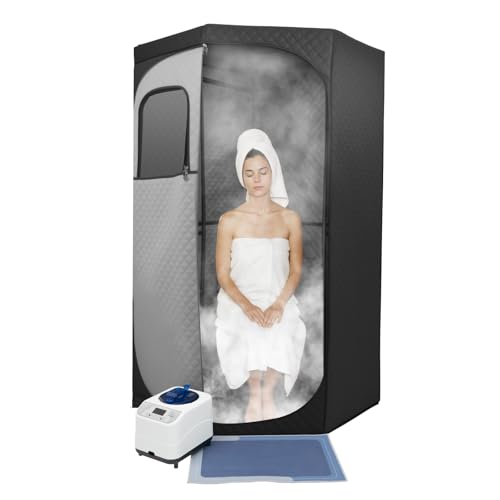 Mqwdxzfes Tragbare Dampfsauna Box, 1350W Mobile Sauna Set mit Zelt, Stuhl & Fernbedienung, 9 Temperaturstufen, 60min Timer, Klappbare Saunazelt für Entspannung, Detox, Persönliches Wellness