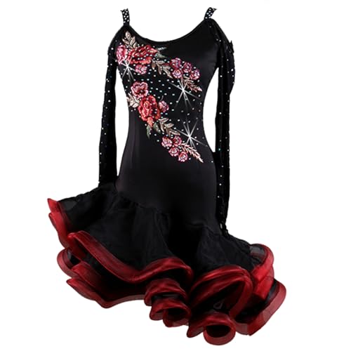 ZHQNZJF Latin Dance Competition Dresses for Women Tango Breathable Performance Suit Printed Fishbone Skirt for Rumba Samba,A,XL