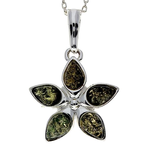 Pendentif fleur argent 925 ambre baltique vert ambre véritable 1684