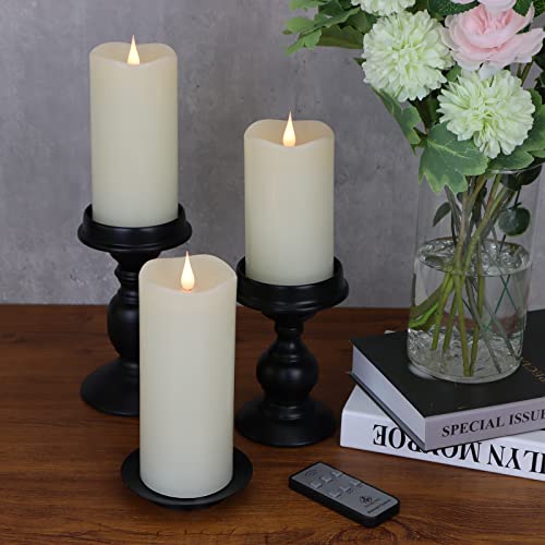 Image of TECHLONG Flickering Flameless Candles with 3D Moving Flame Set of 3(H 5 inch 6 inch 7 inch x D 3 inch), Last 1000+ Hours Battery Operated Candles with Remote Timer, Ivory Real Wax Electric LED Pillar Candles