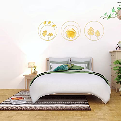 Resome 3 Pcs Gold Wall Decor, 11Inch Gold Metal Wall Art Decor Gold Ginkgo Maple Monstera Leaf Wall Decor For Bedroom, Easy Installation Great For Livingroom Hotel Office Home Decor Mothers Day Gifts #TOP7